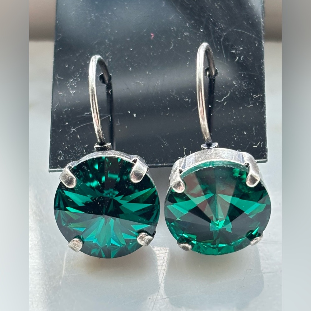 Sabika-Inspired Swarovski Emerald Lever-back Earrings - NWT